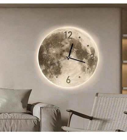 16 Inch Fashions Wall Clock Dining Room Living Moon The Earth Modelling LED Light Silent Movement Bedroom Clock Wall Decoration