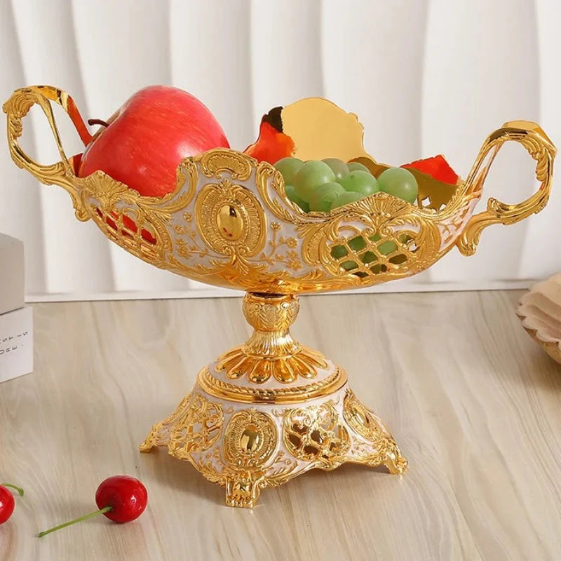 European Fruit Plate,Alloy Household Hollowed-Out Shape Tall Feet Plate,Portable Gold Snack Disc,Candy Plate Wedding Decoration