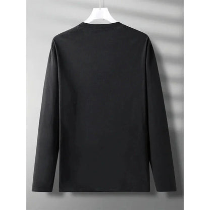 Men's Spring and Autumn 100% Cotton Loose and Comfortable Casual Paris Pattern Printed Round Neck Long Sleeve T-shirt