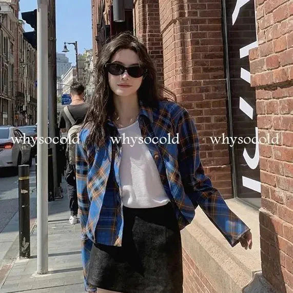Checkered shirt women's 2024 spring new design sense niche French chic long sleeved shirt  retro top  womens tops