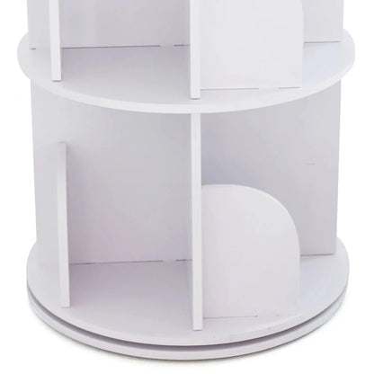 2/4-Tier Wooden Rotatable Bookshelf - 360°Display Floor Standing Storage Rack, White Multifunctional Bookshelf Organizer