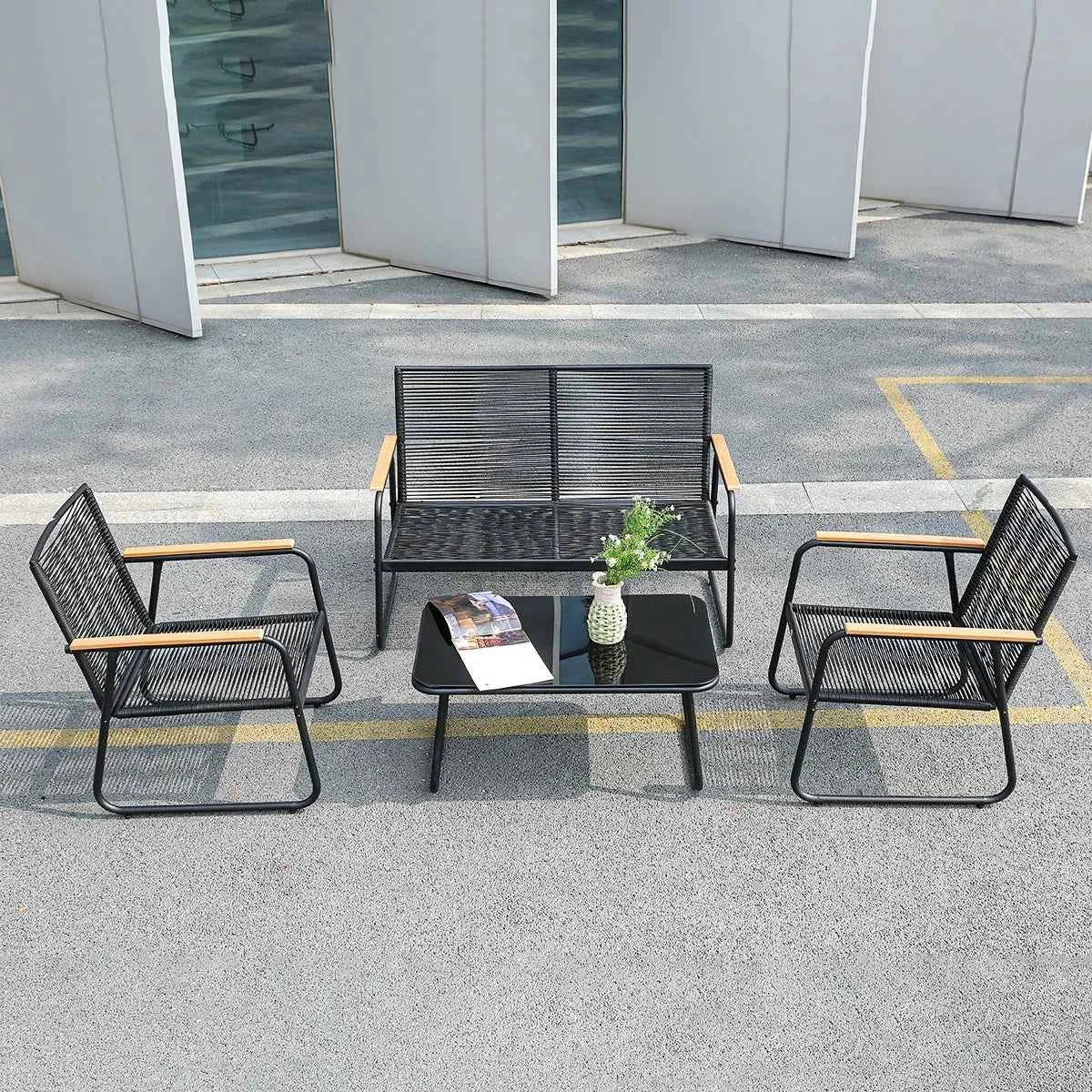 4-Piece Rattan Outdoor Furniture Set - Modern Wicker Sofa & Table for Garden & Patio