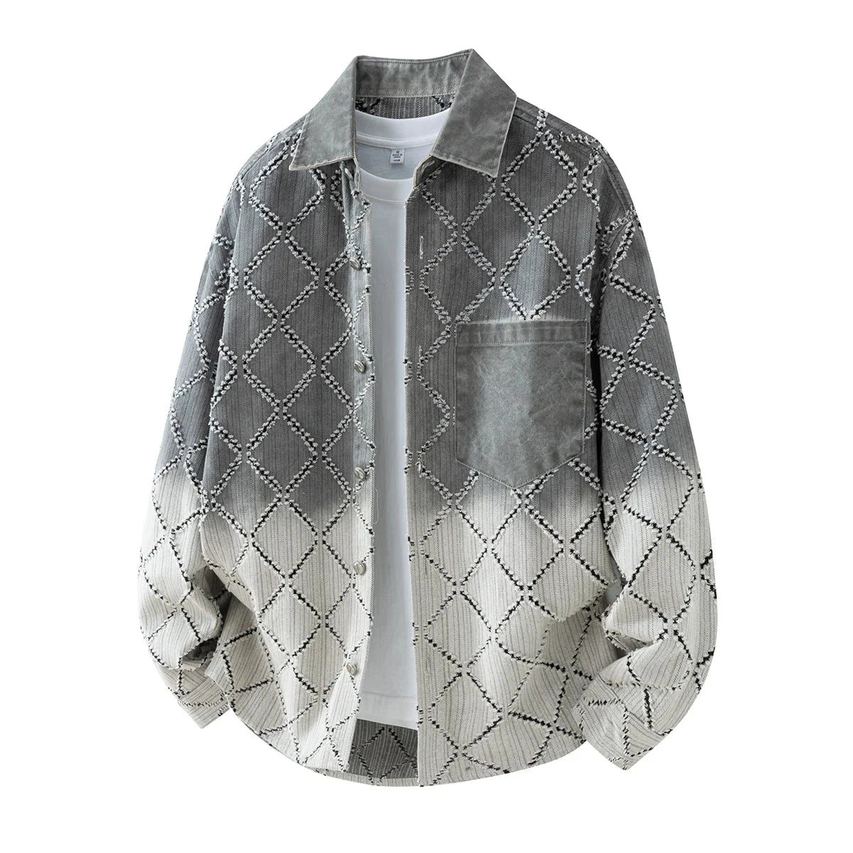 Gradient Ripped Plaid Shirt Men Streetwear Fashion Loose Casual Long Sleeve Oversize Cargo Shirts Cardigan Coat Blouses