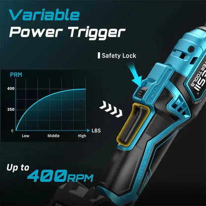Seesii 3/8'' 80Nm Cordless Electric Wrench 6'' Extended Ratchet Wrench Electric Angle Wrench Driver Auto Repair Tools Set 12V