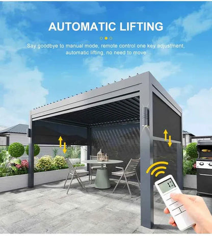 Pergola Electric rainproof garden louver aluminum pergola outdoor gazebo motorized sunshade backyard pergola with roller blinds