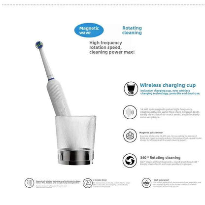 Rotating electric toothbrush with sonic vibration, multi-mode cleaning, dental care, convenient wireless charging