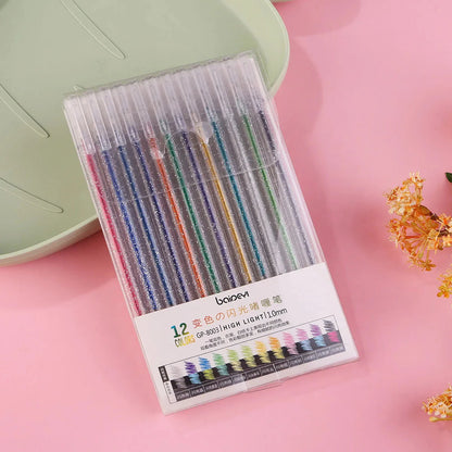 8/12/18 Color Glitter Gel Pen 1.0mm Metal Glitter Color Ballpoint Pen Paper Cardstock Diary Drawing Marking Coloring DIY Art