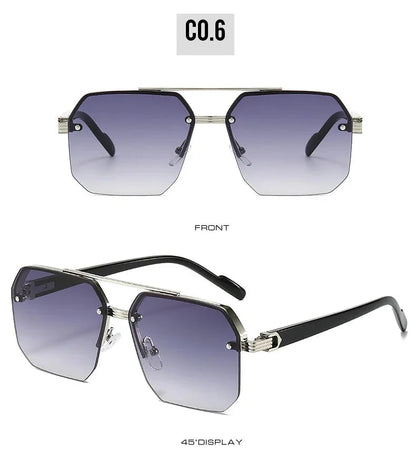 Men's Metal Sunglasses Square Half Frame Rice Nails Casual Trend Personality Retro Fashion Outdoor Sports Eyeglasses
