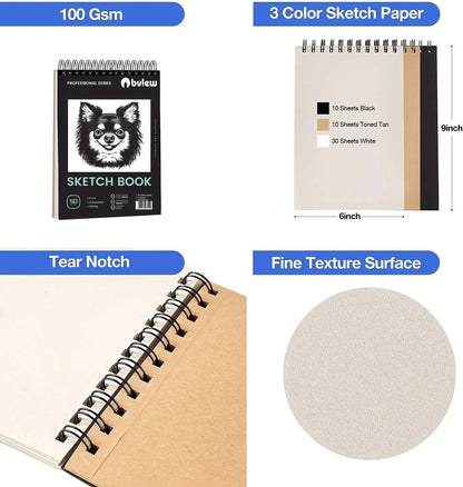 Bview Art Pro Art Kit 49pcs - Sketching Supplies Set with Graphite/Charcoal Pencils, Sketch Pad & Tools for Artists Adults