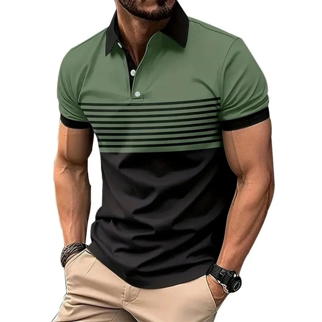 The 2025 summer new men's POLO shirt is a casual and fashionable striped printed street men's wear