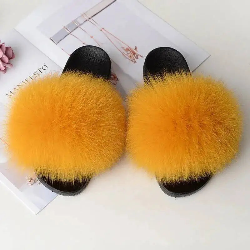 Summer Women Fur Slides Fluffy Furry Slippers Indoor Fuzzy Flip Flops Casual Outdoor Flat Ladies Fur Sandals Plush House Shoes