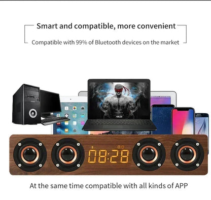 Wooden Soundbar Wireless Bluetooth Speaker Portable Retro Soundbox Subwoofer for TV Computer with FM Radio TF Card USB Boom Box