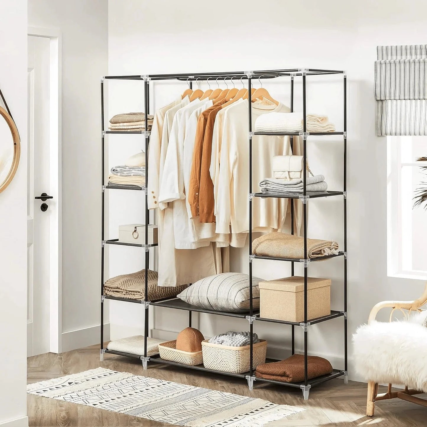 Efoee 69 Inch Wardrobe Organizer, Bedroom Portable Wardrobe, Clothes Rail With Non-Woven Cover, Clothes Storage Rack