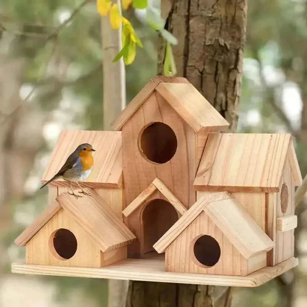 20*15cm Bird Houses For Outside Wooden Hummingbird Nest Bird Feeder Outdoor Birdhouse With 6 Rooms For Garden Courtyard Decor