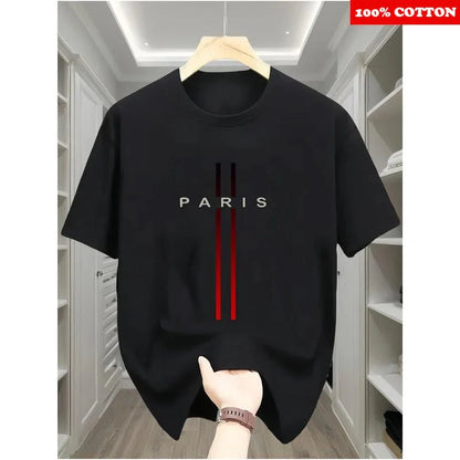 Fashion Paris Print T-shirt Men's Summer New 2025 New 100% Cotton Neck Short Short Sleeve Tee Gym Casual comfort Sports Top Men