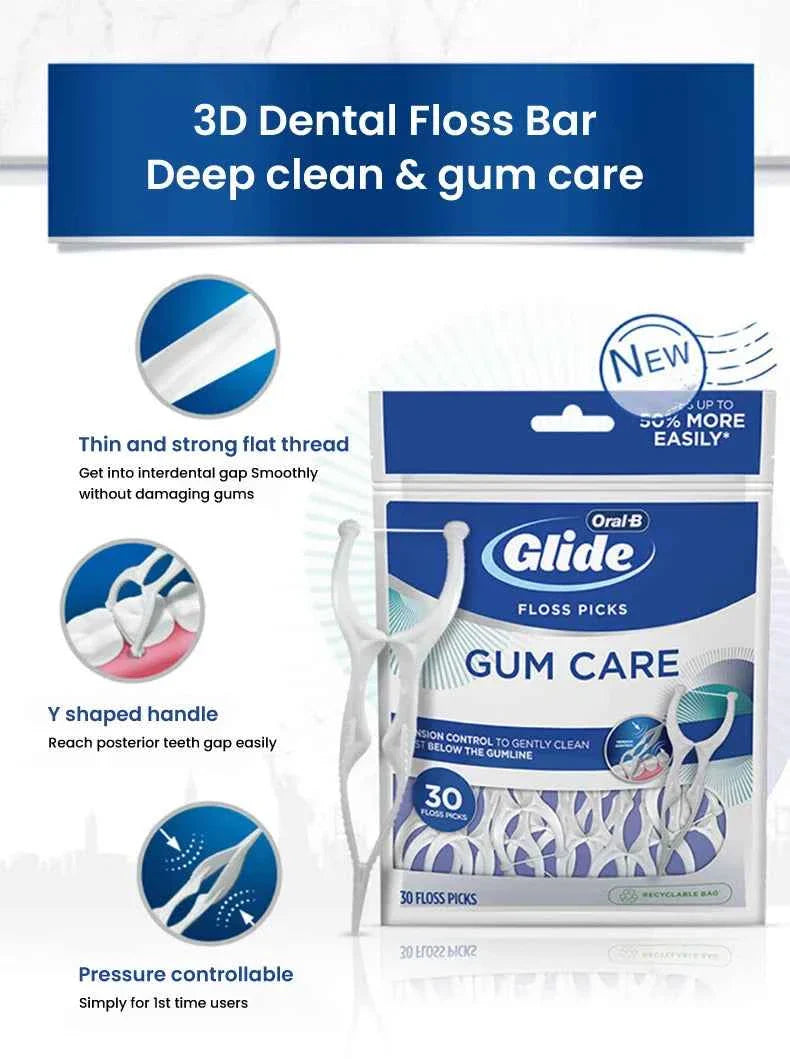 Oral B Flosser Glide Floss Picks Dental Toothpicks Gum Care Teeth Cleaning Sticks Y-shaped 3D Floss Toothpicks 90 pcs
