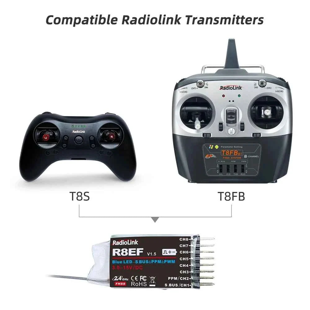 RadioLink RC Receiver R8FGH R8FG R8EF R8FM R8SM R8XM R7FG R6F R4FGM 2.4G Receiver for RC Transmitter RC8X/T8FB/T8S/RC6GS/RC4GS