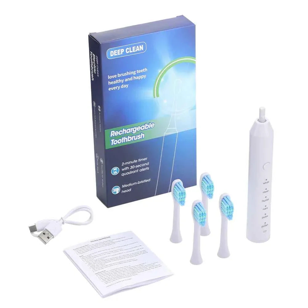 Sonic Electric Adult Toothbrush Rechargeable for Adult Smart Timer Whitening Toothbrush With 4 Replacement Brush Heads 6 Modes
