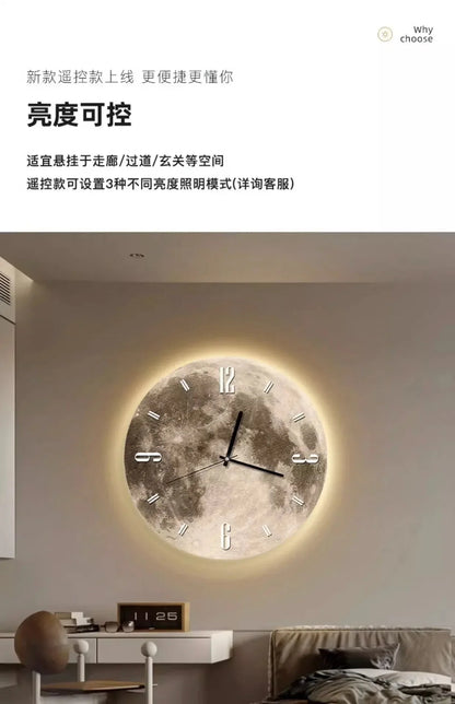 16 Inch Fashions Wall Clock Dining Room Living Moon The Earth Modelling LED Light Silent Movement Bedroom Clock Wall Decoration
