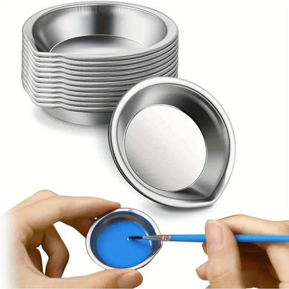 5/10/20pcs Durable Stainless Steel Paint Palette Set,Round Mixing Trays for Artists - Metal Art Supplies for Home and School Use