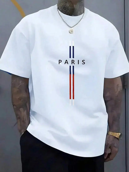 Parisian Style Men's Pure Cotton Casual T-Shirt, Simple and Stylish Crew Neck Short Sleeve T-Shirt for Everyday Wear