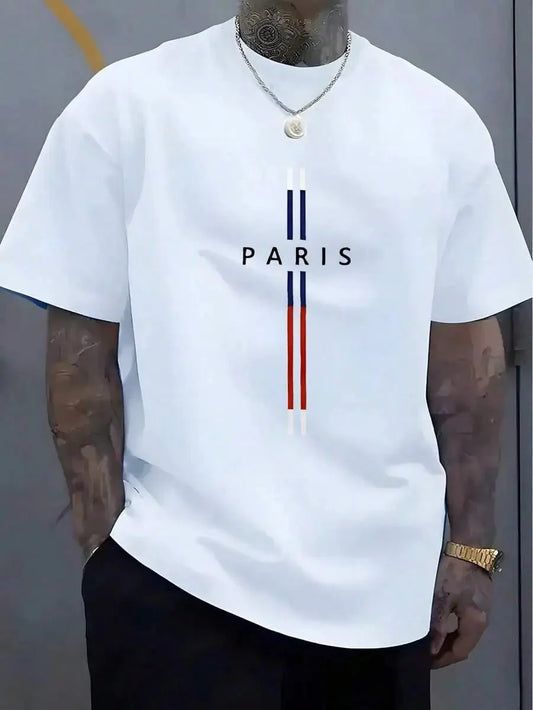 Parisian Style Men's Pure Cotton Casual T-Shirt, Simple and Stylish Crew Neck Short Sleeve T-Shirt for Everyday Wear