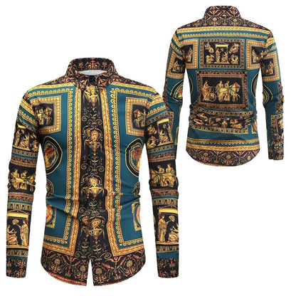 Baroque Floral Royal Shirts Men Luxury Print Designer Tops Paisley Pattern Flowers Fashion Western Long Sleeve Shirt Camisas
