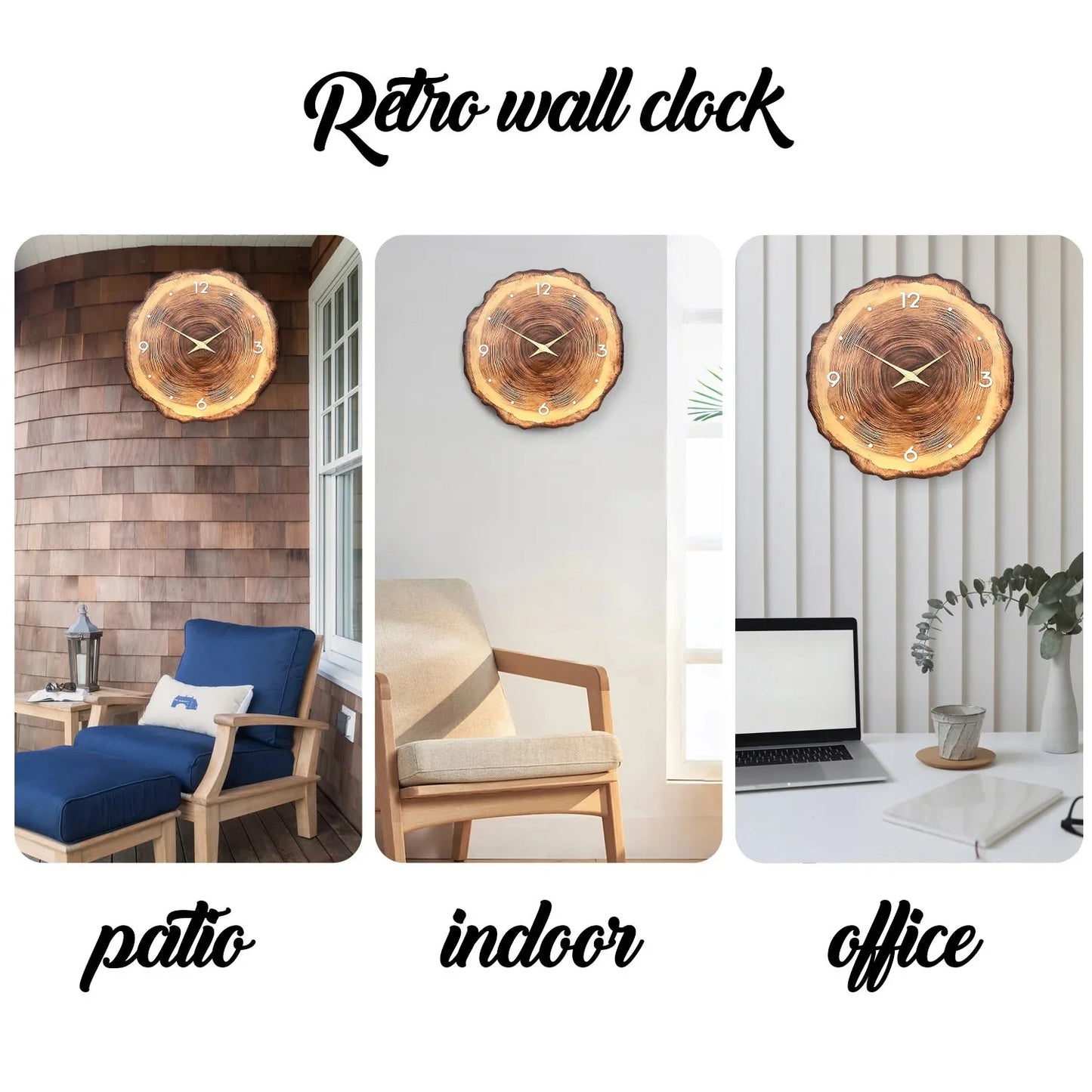 1pc wooden ring veneer wall clock, flat wood cross section texture pattern solid wood pointer design wall clock, silent clock