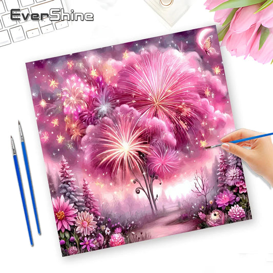 EverShine Drawing By Numbers Set Landscape Paint Kit For Adults Colorful Fireworks Canvas Numbers Painting Flower New Year Gift