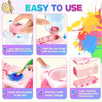5-in-1 Art Supplies Kit with Water Wheel, Brush Holder & Palette - Watercolor & Acrylic Painting Set for Adults & Students