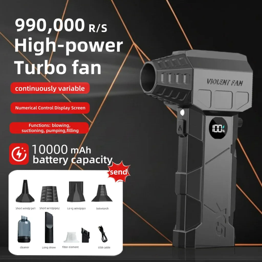 990000RPM Powerful Air Blower Turbo Blower Brushless Motor Violent Fan Wind Speed 198km/H with display Air duster,Vacuum kit