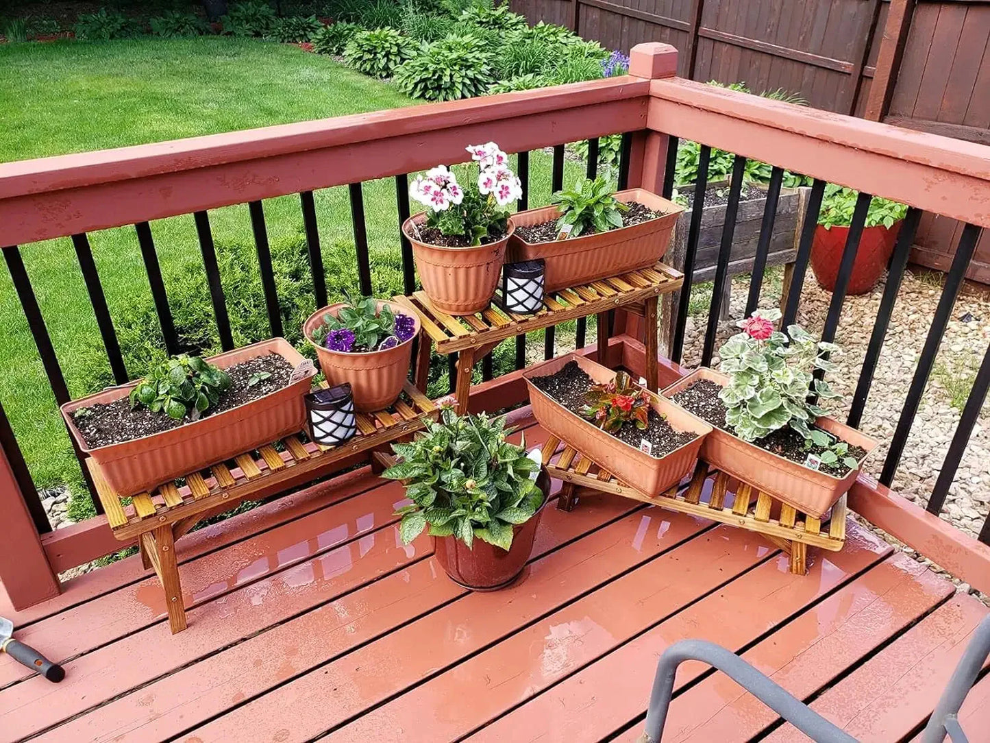 3 Tier Wood Ladder Shelf Corner Plant Stand Indoor Outdoor Flower Pot Rack