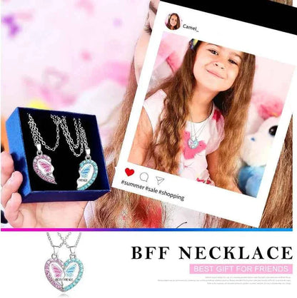 BFF Necklace for 2, Best Friend Cute Zircon Crystal Butterfly Valentines Day Gifts Matching Heart Pendant Friendship Necklaces