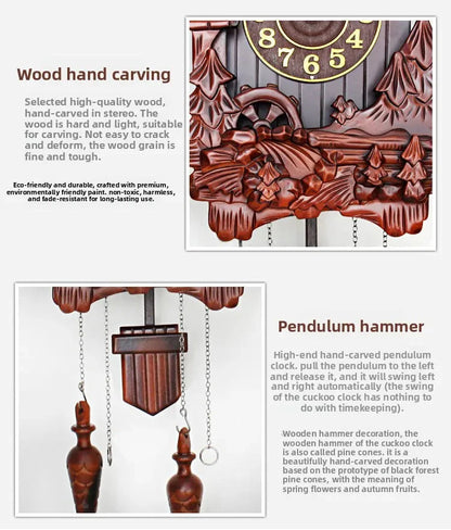 Wooden Handcrafted Cuckoo Clock for Wall with Cuccu Chimes and Swing Pendulum for Home Nordic  Decor Solid Wood Cuccu Watch
