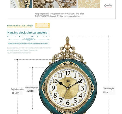 Retro European Style Wall Clock Watch Living Room Mute Pendulum Clock Elegant Taste Family Gift Art Decoration