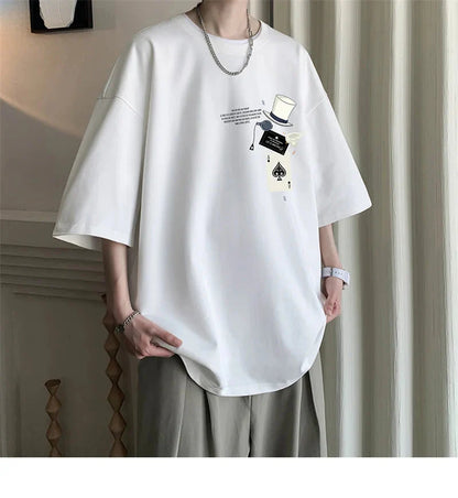 Men's Cotton T-shirts White 5XL Fashion Mens Oversized T Shirt Funny Print Summer Casual Wear Tee Shirts for Men Male Clothes