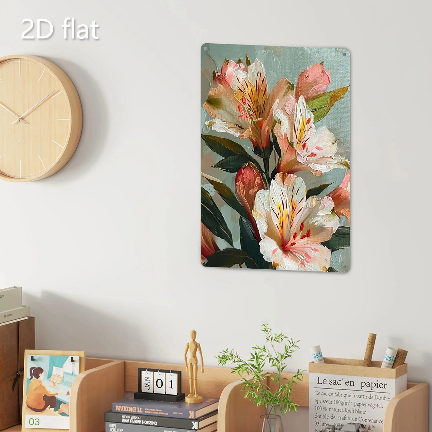 Vibrant 2D Flat Metal Wall Art - Weather-Resistant Tin Plaque with Flowers, 7.87x11.8 Inch, Ideal for Indoor/Outdoor Decor