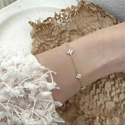 New Stainless Steel Zircon Necklaces for Women 18K Gold Plated Four Leaf Grass Collar Chain Necklace Luxury Jewelry Gift