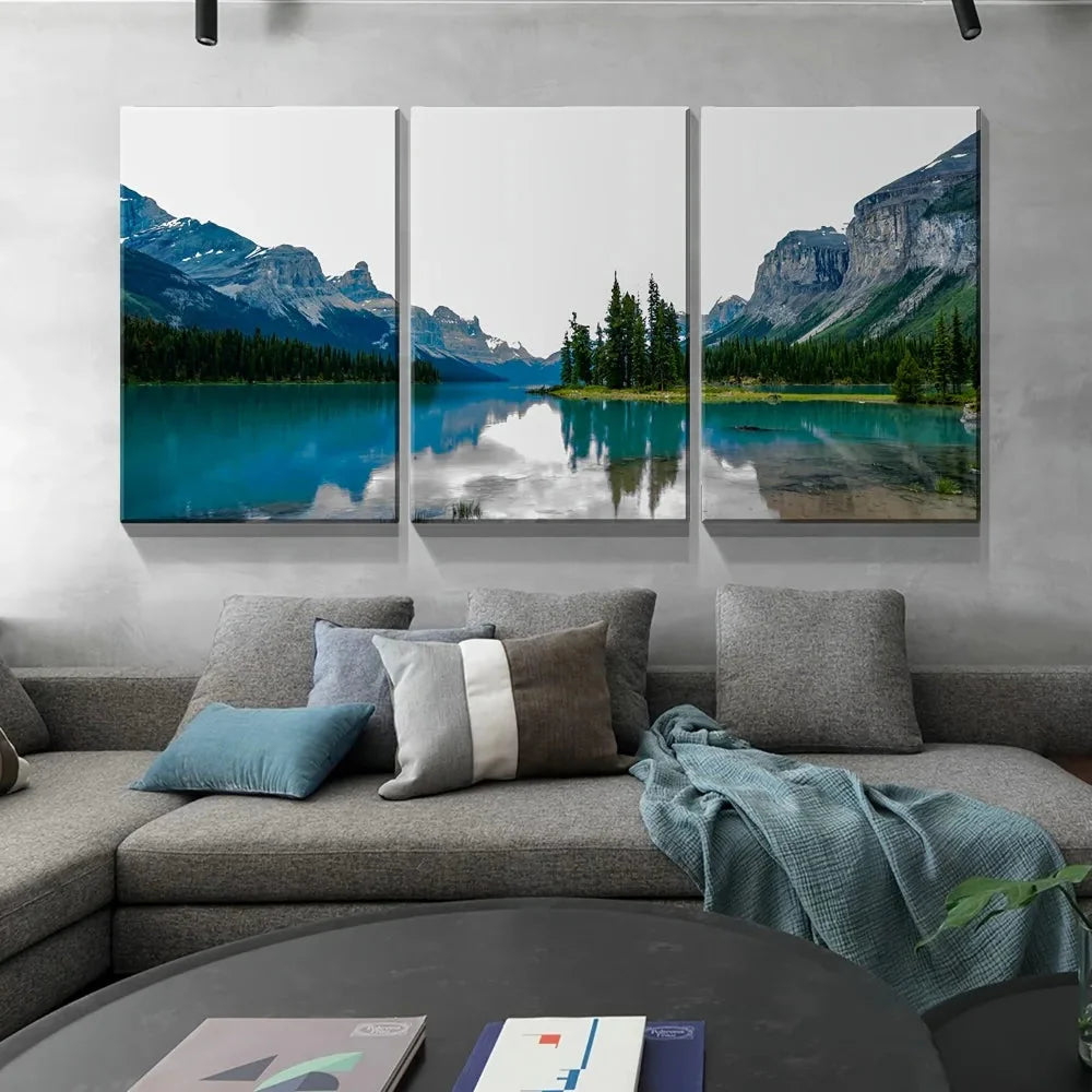 3 canvas wall art prints - landscape of turquoise lake and mountain on canvas, upholstery,1.5 inch thick wood frame