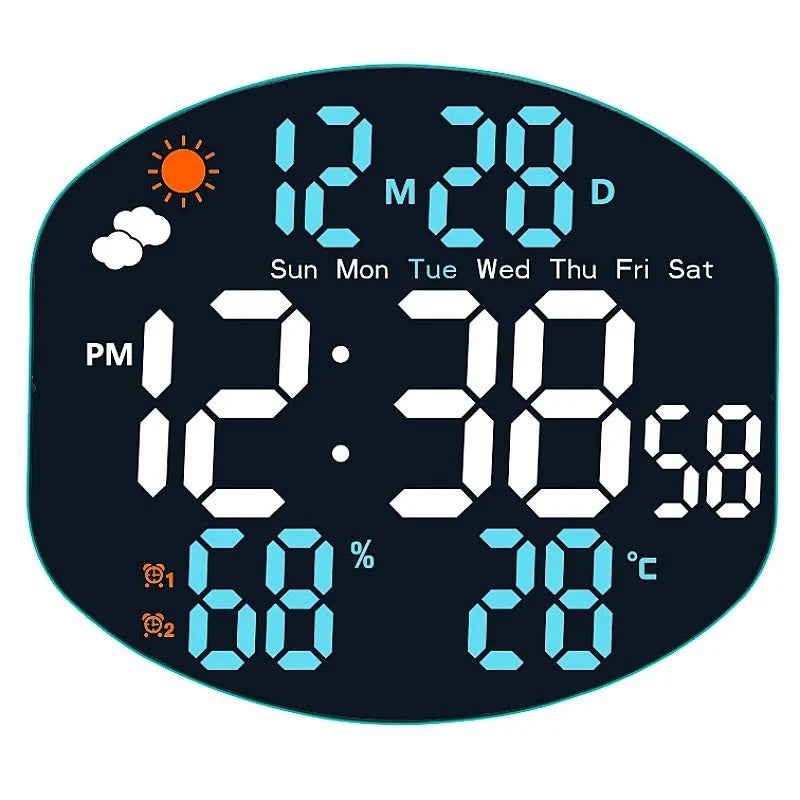 Large Digital Wall Clock Weather Station Forecast TEMP Humidity Date Week Night Mode Table Clock 2 Alarm 12/24H LED Alarm Clock