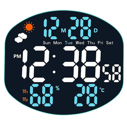Large Digital Wall Clock Weather Station Forecast TEMP Humidity Date Week Night Mode Table Clock 2 Alarm 12/24H LED Alarm Clock