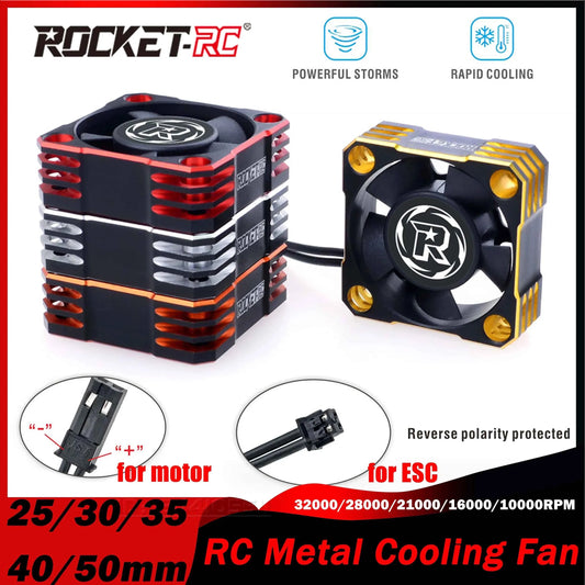 ROCKET-RC 25/30/35/40/50mm V2 Metal Cooling Fan 32000/28000/21000/16000/10000RPM for 1/8 1/10 1/12 RC Car 540/550/3650 Motor ESC
