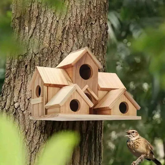 20*15cm Bird Houses For Outside Wooden Hummingbird Nest Bird Feeder Outdoor Birdhouse With 6 Rooms For Garden Courtyard Decor