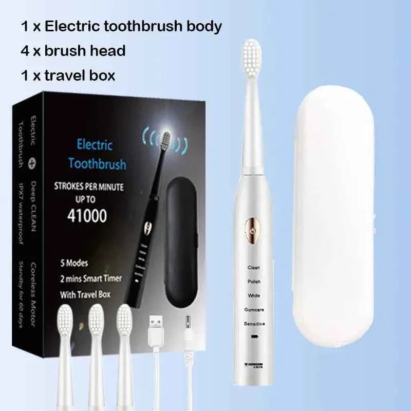 Sonic Electric Toothbrush For Adult Black White Whitening Timer Soft Hair IPX7 Waterproof 5-gear Mode USB Charging Teeth Brush