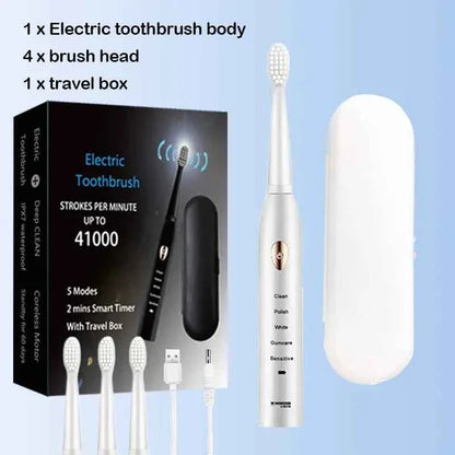 Sonic Electric Toothbrush For Adult Black White Whitening Timer Soft Hair IPX7 Waterproof 5-gear Mode USB Charging Teeth Brush