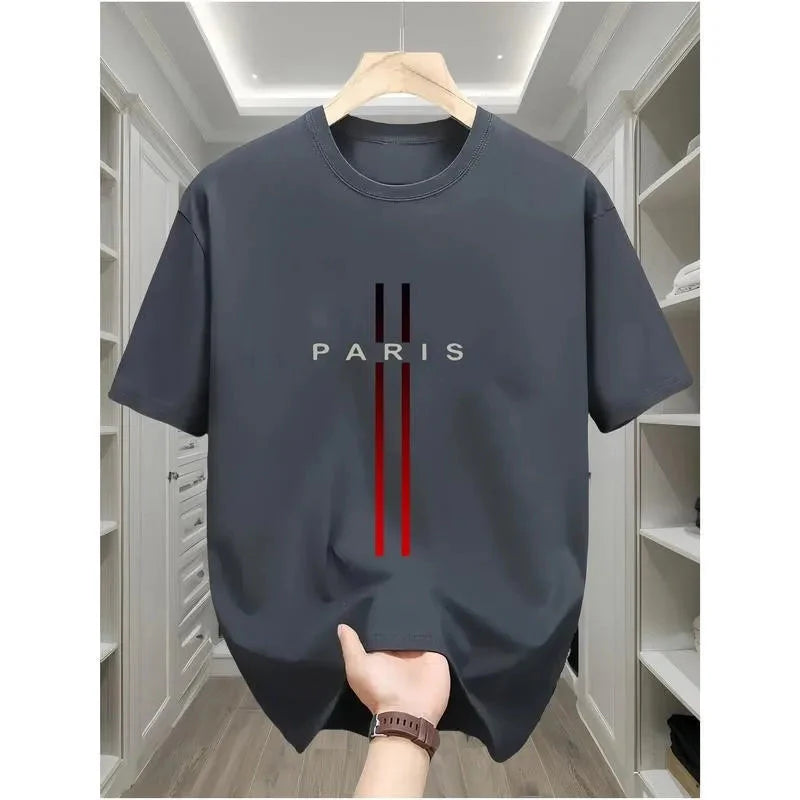 Fashion Paris Print T-shirt Men's Summer New 2025 New 100% Cotton Neck Short Short Sleeve Tee Gym Casual comfort Sports Top Men