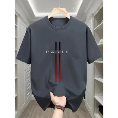 Fashion Paris Print T-shirt Men's Summer New 2025 New 100% Cotton Neck Short Short Sleeve Tee Gym Casual comfort Sports Top Men