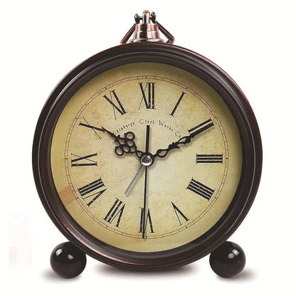 Vintage Hangable Battery Alarm Clock Metal Night Light Super Silent Table Desk Quartz Clock Time For Bedroom Bedside Desk Shelf