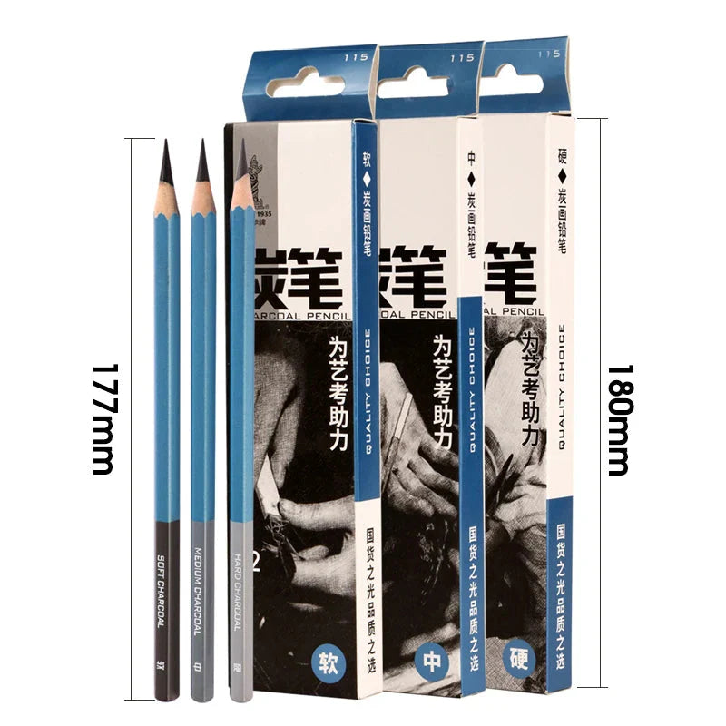 Master Specialized Sketch Charcoal,Hard, Neutral, Soft Refills,Drawing Pencils,Art Student Fine Arts Supplies 12 pcs Box TB-01