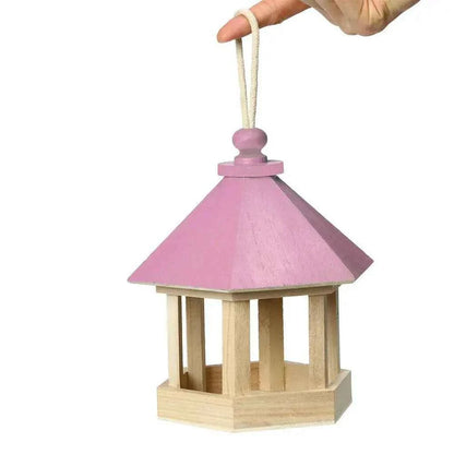 Wooden House Bird Feeder Outdoor Wooden Birds House Hanging Feeding Station Hollow Bird Feeder Food Container for Garden Park